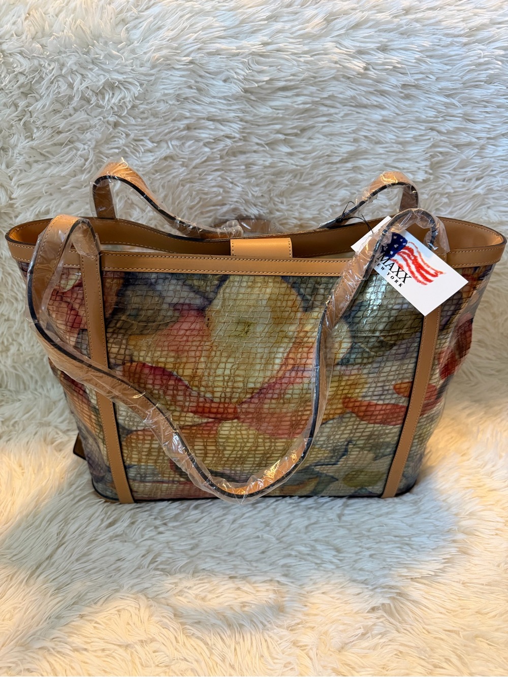 Maxx New York Floral Tote in Tan and Multi-Color